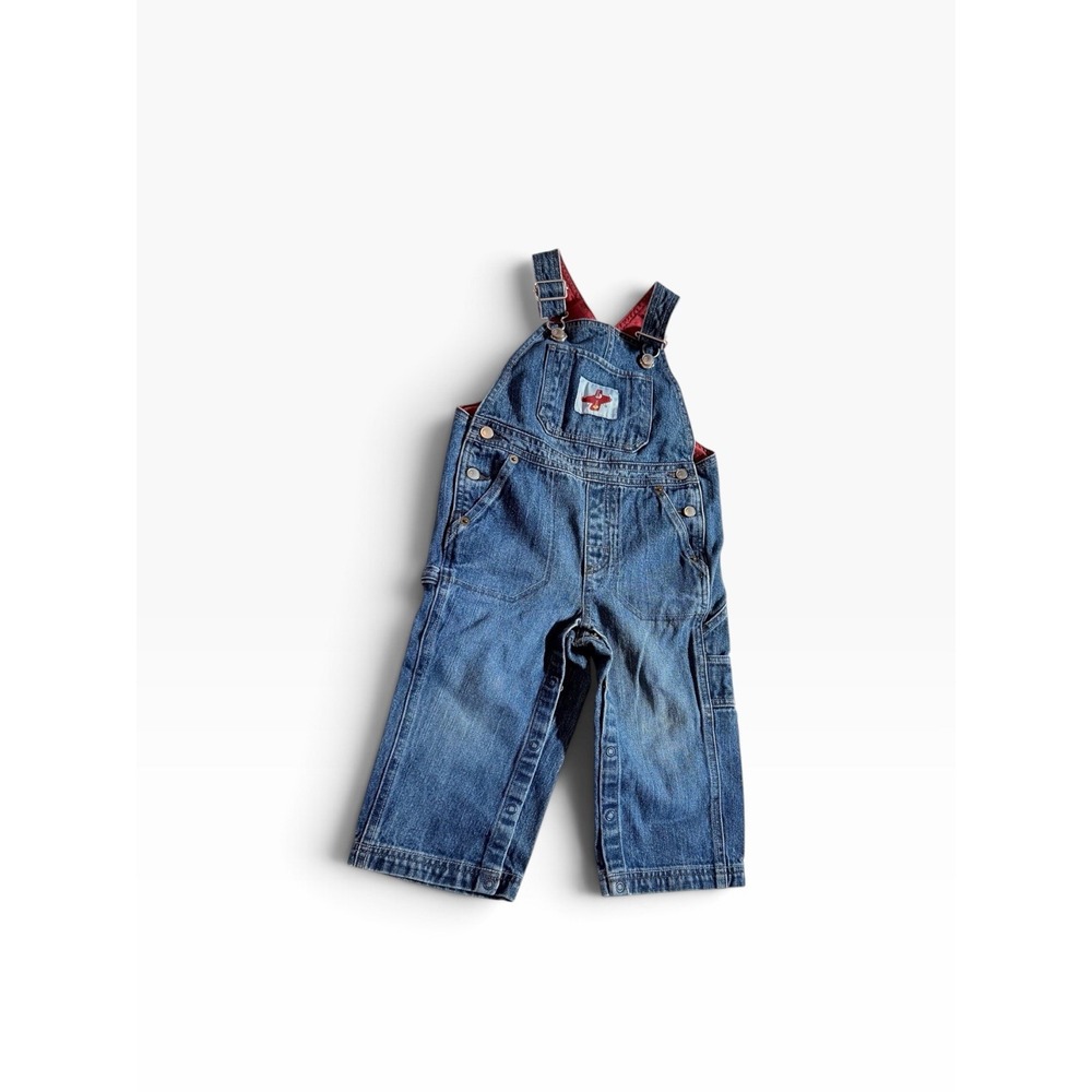 Vintage 2006  Gymboree Blu  Jean overalls 2T With Airplane Patch Preowned